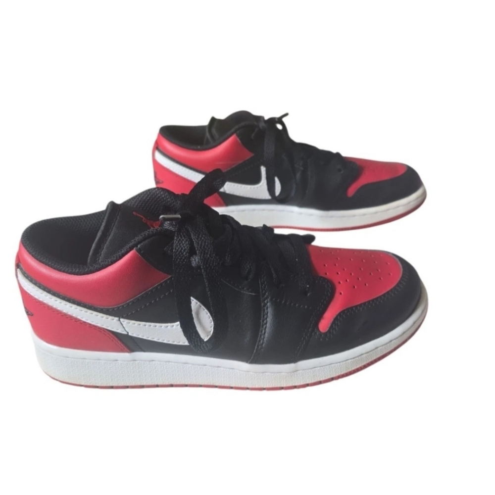 Nike Air Jordan 1 Low GS Bred Toe Black Gym Red White Retro 553560-066 5.5y